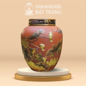 Chum Gốm Khắc Nổi Dát Vàng Họa Tiết Sen Chép CS-05