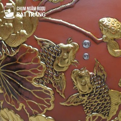 Chum Gốm Khắc Nổi Dát Vàng Họa Tiết Sen Chép CS-05