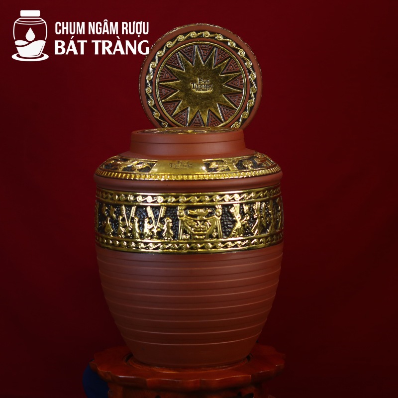 Chum Sành Không Tráng Men Khắc Nổi Dát Vàng Hoa Văn Đông Sơn Âu Lạc CS-04