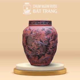 Chum Sành Khắc Nổi Hoa Sen và Cá Chép CS-10
