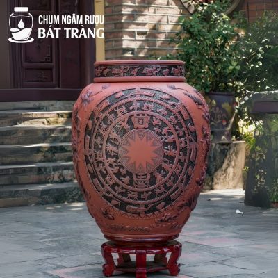 Chum Gốm Ngâm Rượu Họa Tiết Trống Đồng Khắc Nổi CS-08