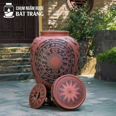 Chum Gốm Ngâm Rượu Họa Tiết Trống Đồng Khắc Nổi CS-08