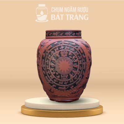Chum Gốm Ngâm Rượu Họa Tiết Trống Đồng Khắc Nổi CS-08