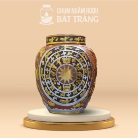 Chum Sành Khắc Nổi Dát Vàng Họa Tiết Trống Đồng CS-07
