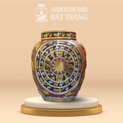 Chum Sành Khắc Nổi Dát Vàng Họa Tiết Trống Đồng CS-07