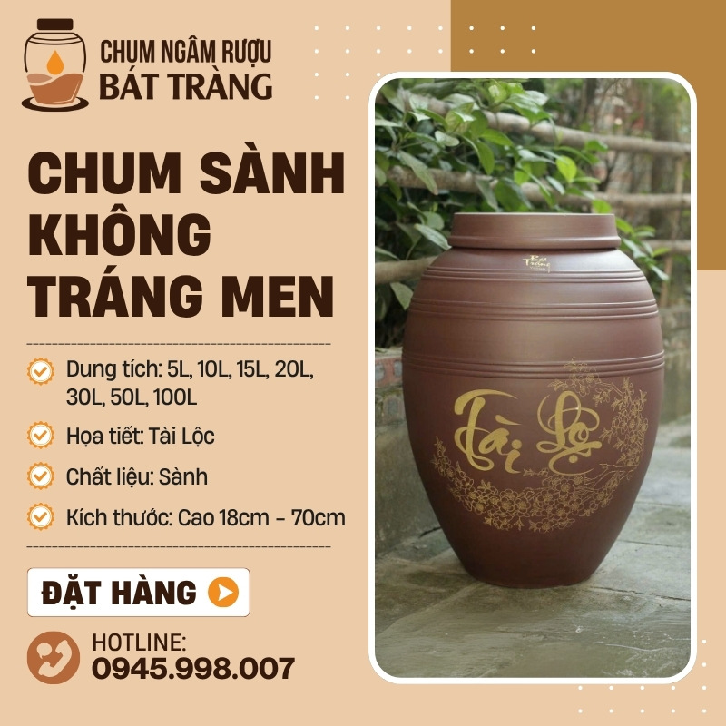 Chum Sành Không Tráng Men Họa Tiết Tài Lộc CS-01