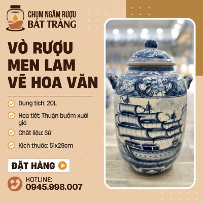 Vò Rượu Sứ Men Lam Vẽ Họa Tiết Thuận Buồm Xuôi Gió CR-17