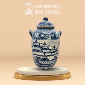 Vò Rượu Sứ Men Lam Vẽ Họa Tiết Thuận Buồm Xuôi Gió CR-17