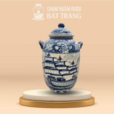 Vò Rượu Sứ Men Lam Vẽ Họa Tiết Thuận Buồm Xuôi Gió CR-17
