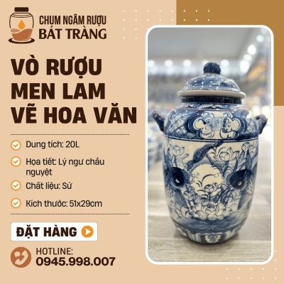 Chum Ngâm Rượu Men Lam Vẽ Lý Ngư Chầu Nguyệt CR-18
