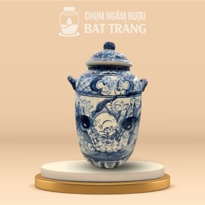 Chum Ngâm Rượu Men Lam Vẽ Lý Ngư Chầu Nguyệt CR-18