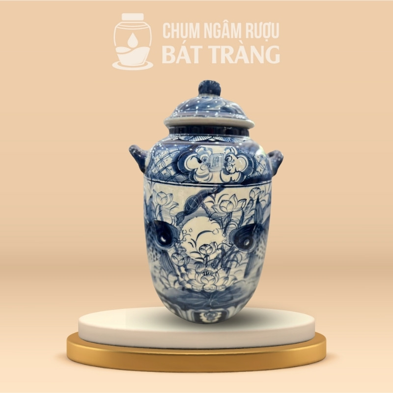 Chum Ngâm Rượu Men Lam Vẽ Lý Ngư Chầu Nguyệt CR-18
