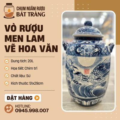 Chum Rượu Gốm Sứ Men Lam Vẽ Hoa Văn Chim Trĩ CR-19