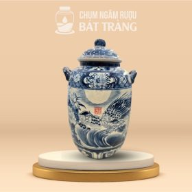 Chum Rượu Gốm Sứ Men Lam Vẽ Hoa Văn Chim Trĩ CR-19