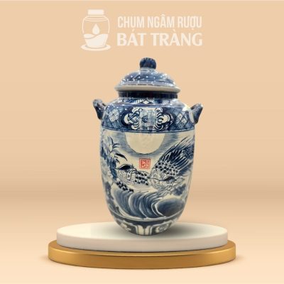 Chum Rượu Gốm Sứ Men Lam Vẽ Hoa Văn Chim Trĩ CR-19