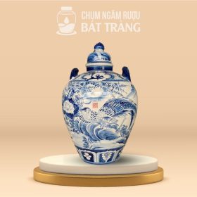 Vò Đựng Rượu Tráng Men Lam Vẽ Chim Trĩ Hoa Đào CR-06
