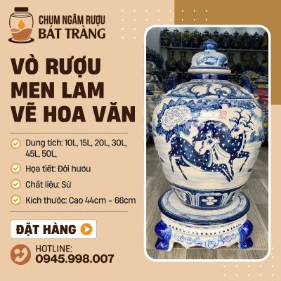 Chum Rượu Sứ Tráng Men Lam Vẽ Đôi Hươu Sao CR-09