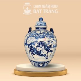 Chum Rượu Sứ Tráng Men Lam Vẽ Đôi Hươu Sao CR-09