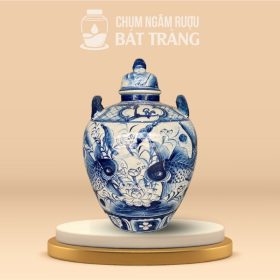 Vò Rượu Tráng Men Lam Vẽ Tay Họa Tiết Sen Chép CR-08