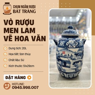 Vò Đựng Rượu Men Lam Vẽ Sơn Thủy CR-16