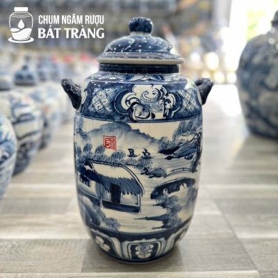 Vò Đựng Rượu Men Lam Vẽ Sơn Thủy CR-16