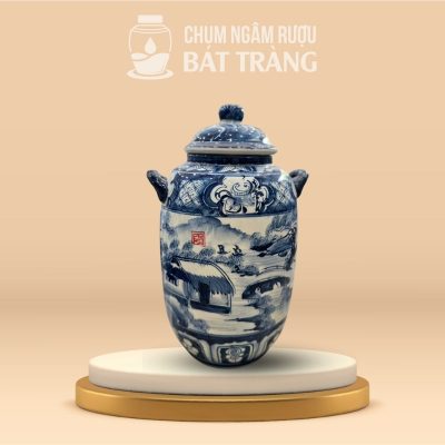 Vò Đựng Rượu Men Lam Vẽ Sơn Thủy CR-16