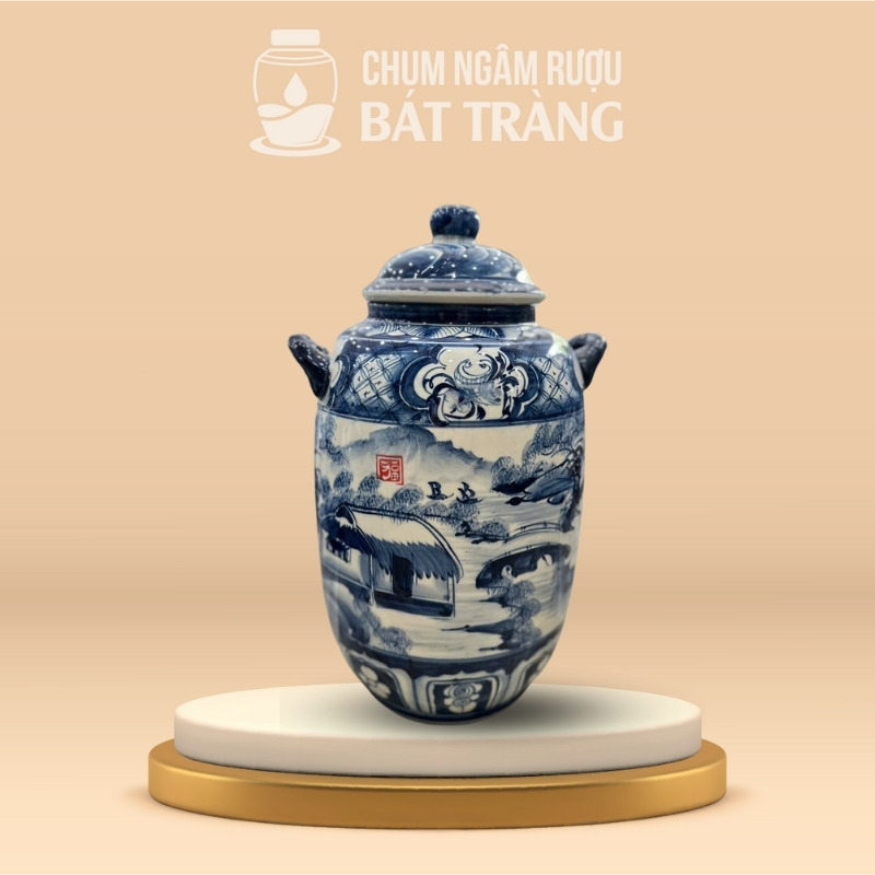 Vò Đựng Rượu Men Lam Vẽ Sơn Thủy CR-16