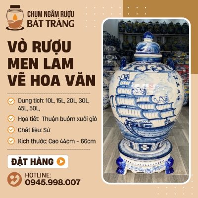Chum Ngâm Rượu Men Lam Vẽ Họa Tiết Thuận Buồm Xuôi Gió CR-07
