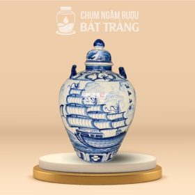 Chum Ngâm Rượu Men Lam Vẽ Họa Tiết Thuận Buồm Xuôi Gió CR-07