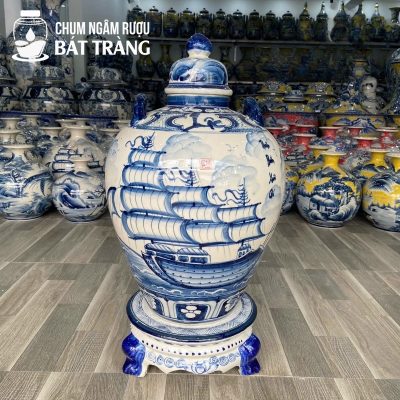 Chum Ngâm Rượu Men Lam Vẽ Họa Tiết Thuận Buồm Xuôi Gió CR-07