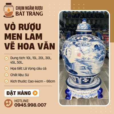 Chum Ngâm Rượu Men Lam Họa Tiết Lã Vọng Câu Cá CR-03