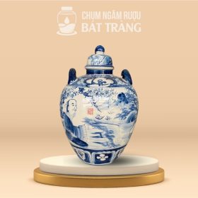 Chum Ngâm Rượu Men Lam Họa Tiết Lã Vọng Câu Cá CR-03