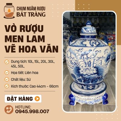 Vò Rượu Men Lam Vẽ Tay Liên Hoa CR-04