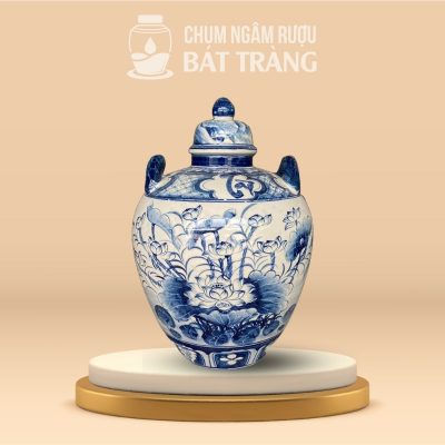 Vò Rượu Men Lam Vẽ Tay Liên Hoa CR-04