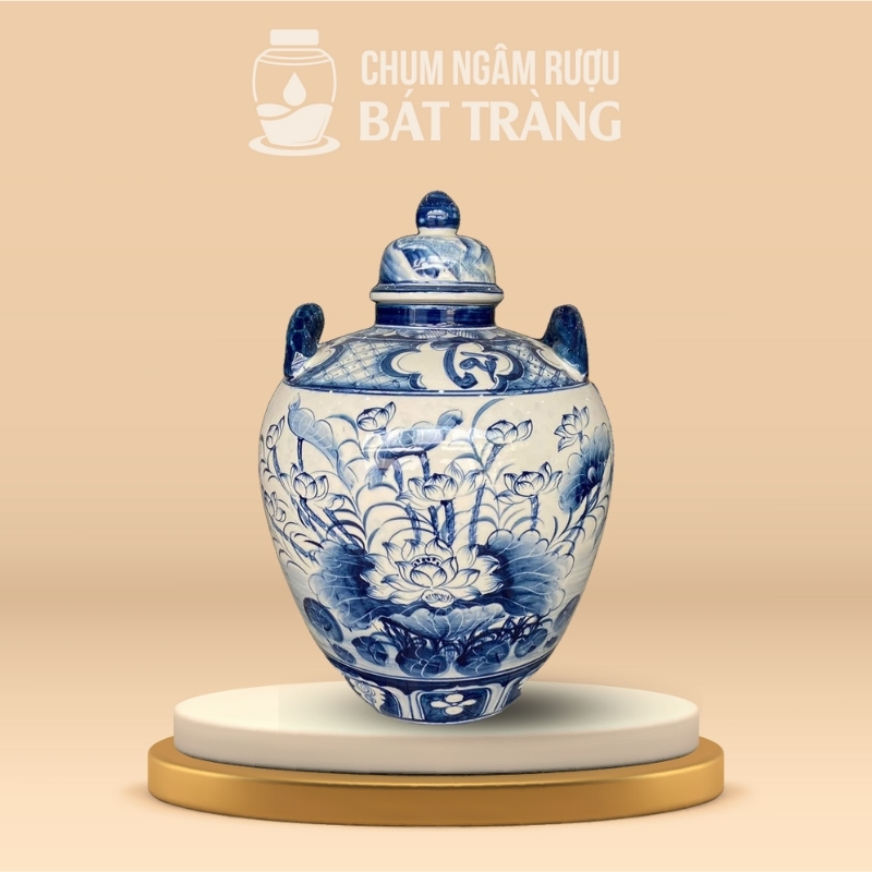 Vò Rượu Men Lam Vẽ Tay Liên Hoa CR-04
