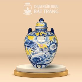 Chum Đựng Rượu Men Màu Vẽ Chim Trĩ Hoa Đào CR-14