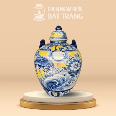 Chum Đựng Rượu Men Màu Vẽ Chim Trĩ Hoa Đào CR-14