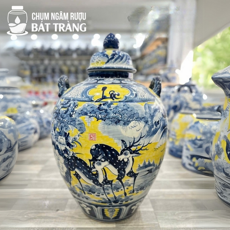Vò Ngâm Rượu Men Màu Vẽ Tay Đôi Hươu Sao CR-11