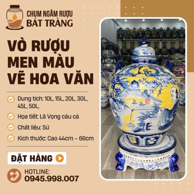 Vò Ngâm Rượu Men Màu Vẽ Tay Lã Vọng Câu Cá CR-15