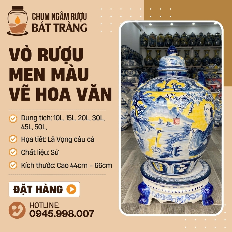 Vò Ngâm Rượu Men Màu Vẽ Tay Lã Vọng Câu Cá CR-15