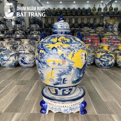 Vò Ngâm Rượu Men Màu Vẽ Tay Lã Vọng Câu Cá CR-15