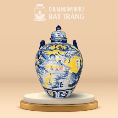 Vò Ngâm Rượu Men Màu Vẽ Tay Lã Vọng Câu Cá CR-15