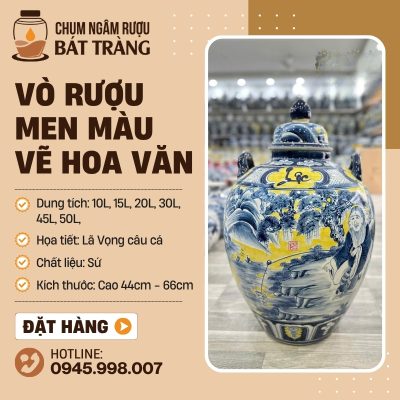 Vò Đựng Rượu Tráng Men Màu Vẽ Họa Tiết Lã Vọng Câu Cá CR-13