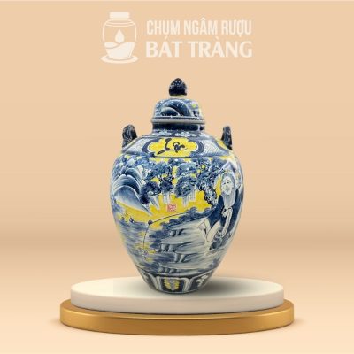 Vò Đựng Rượu Tráng Men Màu Vẽ Họa Tiết Lã Vọng Câu Cá CR-13