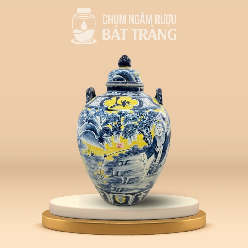 Vò Đựng Rượu Tráng Men Màu Vẽ Họa Tiết Lã Vọng Câu Cá CR-13