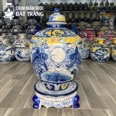 Chum Đựng Rượu Men Màu Họa Tiết Lý Ngư Vọng Nguyệt CR-12