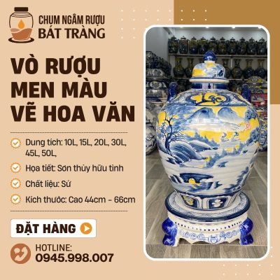 Vò Đựng Rượu Men Màu Vẽ Cảnh Sơn Thủy Hữu Tình CR-02