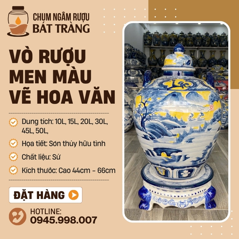 Vò Đựng Rượu Men Màu Vẽ Cảnh Sơn Thủy Hữu Tình CR-02