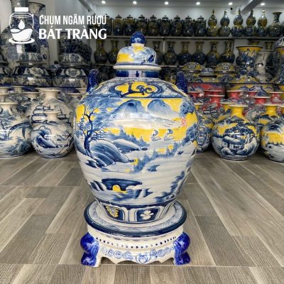 Vò Đựng Rượu Men Màu Vẽ Cảnh Sơn Thủy Hữu Tình CR-02