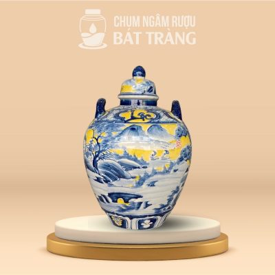 Vò Đựng Rượu Men Màu Vẽ Cảnh Sơn Thủy Hữu Tình CR-02